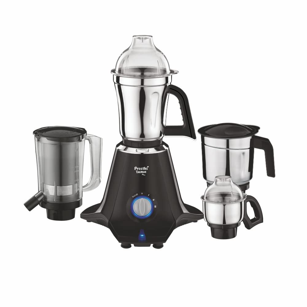 Preethi Plastic Taurus Plus 1000 Watt Mixer Grinder | 4 Jars With Super Extractor Juicer Jar,2 Yr Guarantee&Lifelong Free Service,Blue/Black(Mg-257)